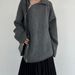 Women's Clothing High Neck Zip-Up Knit Sweater Winter Oversized Pullover Chic Casual White Cropped Top_ecoleips.com