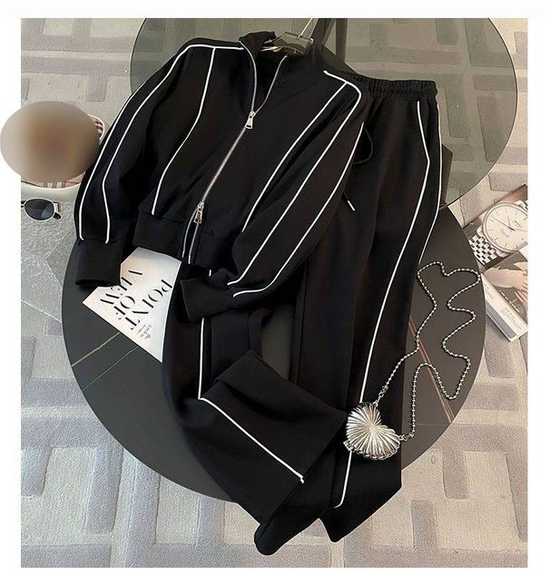 Women's Sports Suit Fashion Casual Age-Reducing Stylish Zipper Sweatshirt Wide-Leg Pants Two-Piece Set_ecoleips.com