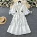 Women's Clothing Luxury French-Inspired Embellished Dress – High Neck Lantern Sleeve Tulle Ruffled Ball Gown (Black/Red/Beige/White, S-L)_ecoleips.com