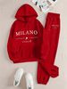 Women's Autumn And Winter Fashion Casual MILANO ITALIA Letter Print Thick Suede Warm Hooded Sweatshirt+sports Pants Set-814_ecoleips.com
