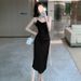 Petite, Alluring, Asymmetrical Satin Strap Dress, Waist-cinching, Slimming, High-end, Light Luxury, Elegant Little Dress_ecoleips.com