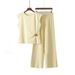 Women's Fashionable Commuter Two Piece Set Sleeveless Knitted Top with Slit And Copper Buttons Wide Leg Pants Summer New Cross Border Wide Leg Pants Set_ecoleips.com