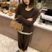 Korean Version Of Casual Fake Two-Piece Autumn Knitted Suit Women's Versatile Sports Top Loose Wide-Leg Two-Piece Set_ecoleips.com