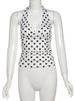 Weird Puss Polka Dot Print Vest Women Y2K Lace-Up Backless Halter V-Neck Skinny Summer Trend Daily Street Basic Chic Tank Tops_ecoleips.com
