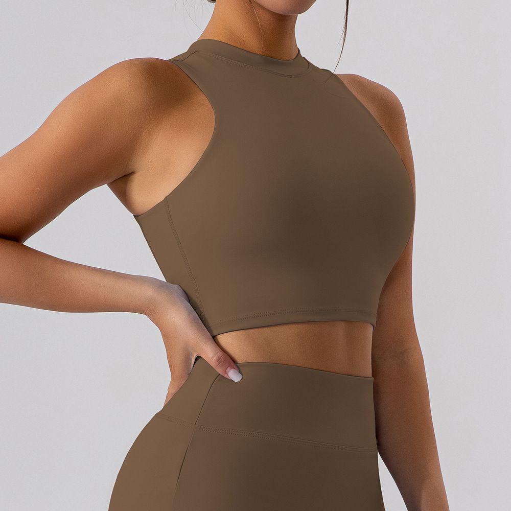 Women's Clothing Beautiful Back Half Turtleneck Breathable Yoga Suit Women's Outdoor Running Fitness Sports Vest Outer Wear Close Fitting Dance Top_ecoleips.com