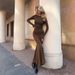 2024 Autumn Winter New Women's Sleeve European And American Sexy Bodycon Round Neck Slim Long Dress_ecoleips.com