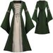 Medieval Collar Bell Sleeve Lace-Up Long Dress Performance Costume Gothic Retro Cosplay Outfit_ecoleips.com