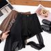 Women's High-Waisted Patchwork Ribbon Shorts Maillard Style Brown Slimming Casual Hot Pants for Autumn Winter Versatile_ecoleips.com