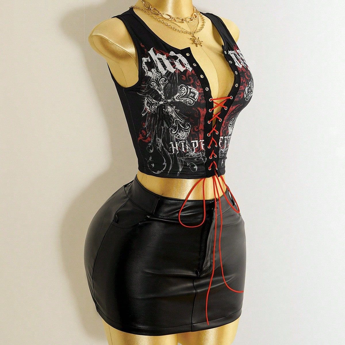 Sexy Strappy Cropped Top Korean Print Flair Women's Clothing Tops_ecoleips.com