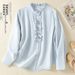 Women's Clothing Artistic Cotton Long Sleeved Shirt Ruffled Collar Loose Fit Spring Top New Style 2026_ecoleips.com