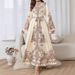 A Court-Style Stand-Up Collar, Lantern Sleeve Coat With Wavy Edges And A Long Retro Printed Dress_ecoleips.com