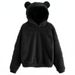 Women's Clothing autumn and winter new fluffy rabbit ears hooded warm sweater sweater_ecoleips.com
