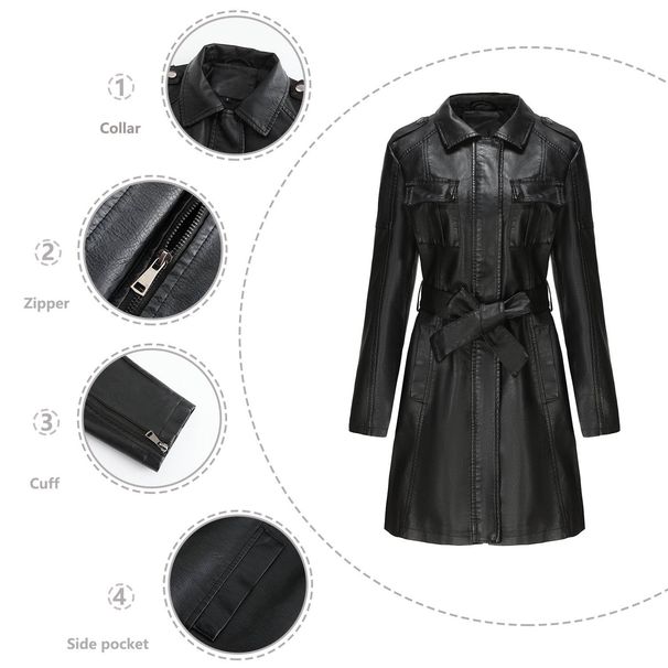 New mid-length leather coat with belt long-sleeved leather trench coat fashionable coat woman_ecoleips.com