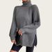 Chunky Knit Sweater Women High Neck Long Sleeve Split Hem Pullover Winter Casual Comfortable Tops_ecoleips.com
