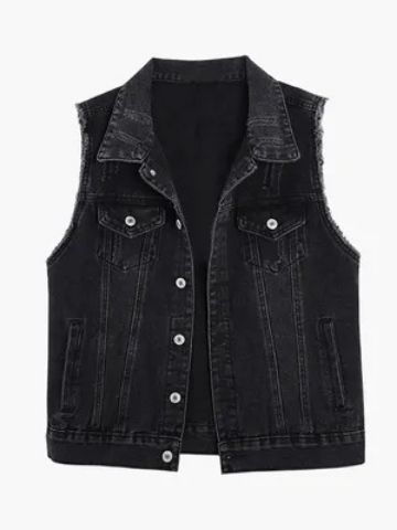 Women’s Vintage Denim Vest – Oversized Sleeveless Jacket With Distressed Wash (S-XXL)_ecoleips.com