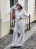 Women's Long Sleeve Hoodie & Jogger Pants Set - Fall Winter Athleisure Outfit (White Gray, S-XL) | Breathable Polyester Spandex Blend_ecoleips.com