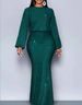 Elegant Plus Size Long Sleeve Maxi Dress – Chic Solid Color Knit Dress For Fall & Party – Stretchy Polyester Blend – Sizes 0XL-5XL (Emerald Green)_ecoleips.com