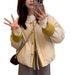 girl Girl 2025 Winter New Loose Slimming Block Jacket Women Single Breasted Casual Contrast Color Short Cotton Coat_ecoleips.com