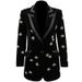 In-stock European American Cross-border Spring And Autumn Velvet Heavy-duty Hand-sewn Beaded Bee Print Mid-length Blazer_ecoleips.com