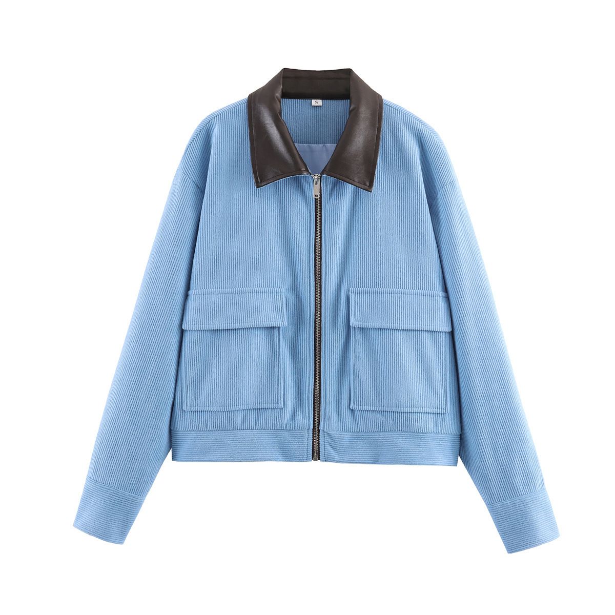 Women's Retro Corduroy Jacket Loose Casual Stand Collar Zipper Coat European American Style for Spring Autumn_ecoleips.com