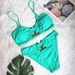 Women's High-Waisted Strapless Bikini Two-Piece Swimsuit Solid Color Cutouts Metallic Embellishments_ecoleips.com
