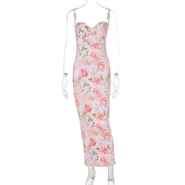2024 European And American Cross-border Summer New Slim-fit Sexy Printed Slit Casual Dress Foreign Trade Wholesale_ecoleips.com