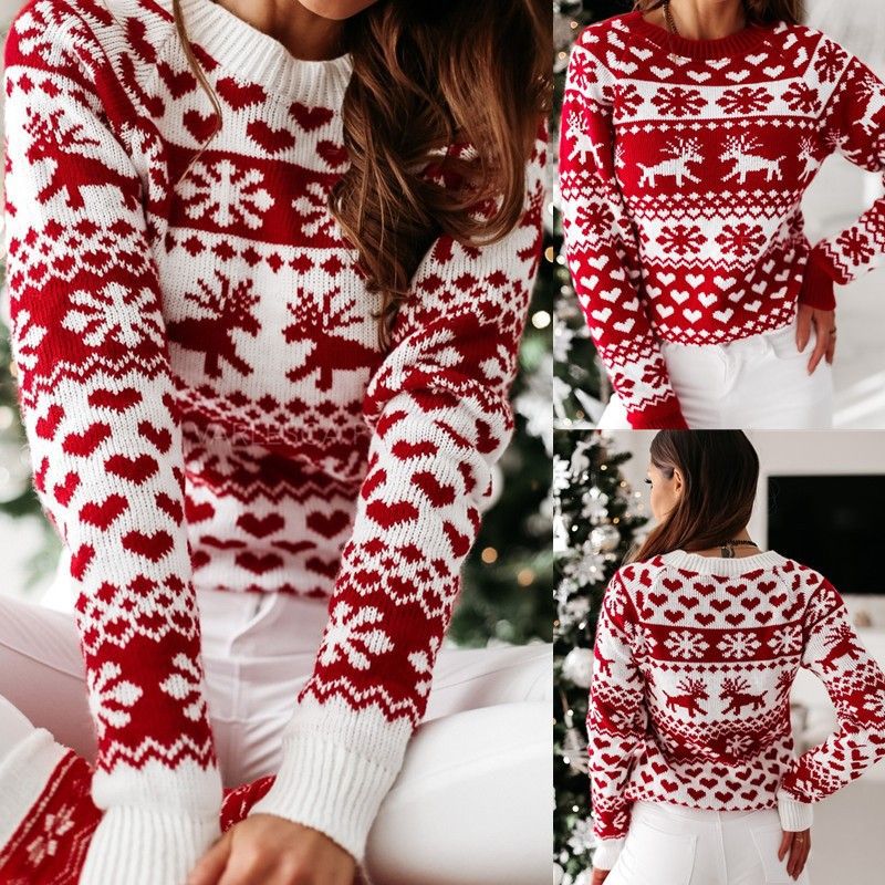 girl 2025 Autumn Winter New European American Women's Christmas Style Elk Long Sleeve Knitted Sweater White_ecoleips.com