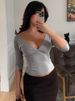 Trendix V Neck Slim Long Sleeve Tops Women 2026 Spring Casual Vintage Bodycon Pullover Top Party Retro Office Basic Backless Top_ecoleips.com