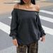 Women's Retro Off-Shoulder Long Sleeve Sweatshirt Solid Color Sexy Street Style Casual Elegant T-Shirt_ecoleips.com