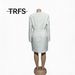 Summer New Women's Long Sleeve Dress White a Line Midi Skirt round Neck Sequin Embroidery Floral Decoration Straight Cut_ecoleips.com
