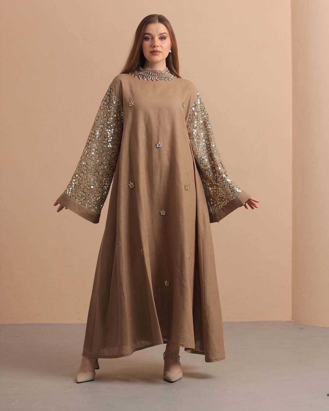 2025 New Muslim Robe Evening Party Long With Patchwork Sleeves Abaya Dress_ecoleips.com