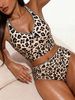 Leopard Print Two Piece Swimsuit European American Style Sexy High Waisted Bikini Set plus Size Swimwear_ecoleips.com