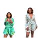 Women's Clothing Women's Printed Deep V Hollowed Out Long Sleeved Top And Ruffled Jumpsuit/pants Set Fashion_ecoleips.com