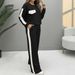 Women's Style High-Waisted Color Block Two-Piece Set Spring Summer Casual Long-Sleeved Top_ecoleips.com