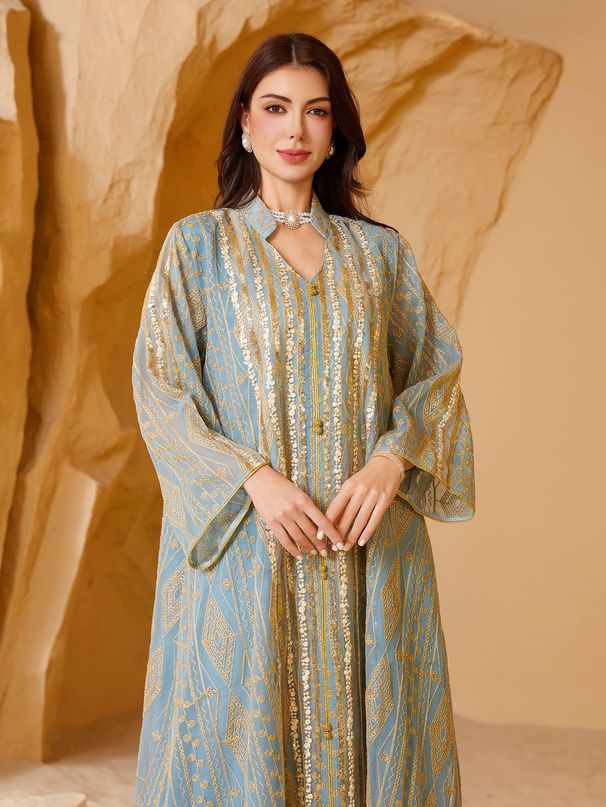 Sequined Robe Dress Women's Abaya Dress Fashionable Muslim Clothing Evening Wear_ecoleips.com