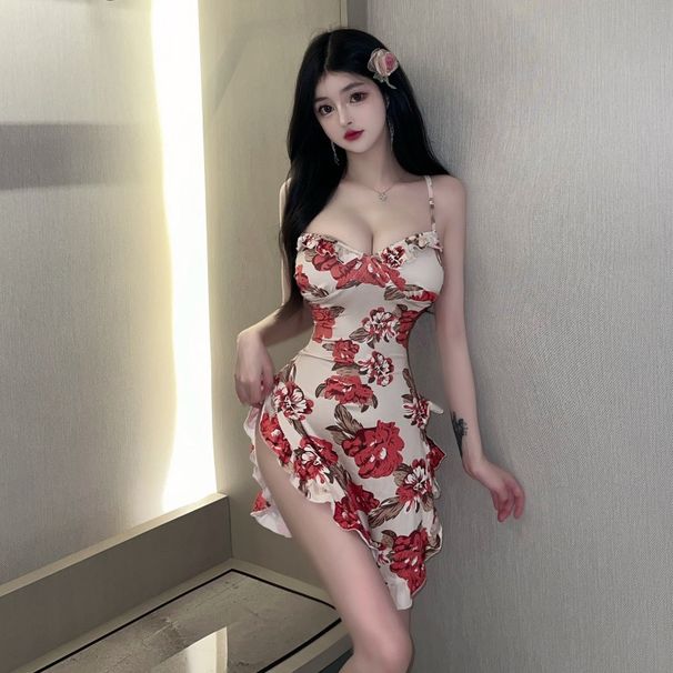 18YX2301 European And American 2026 Cross-border Foreign Trade Wholesale Sexy Hot Girl Strap V-neck Floral Dress For_ecoleips.com