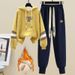 Women's Clothing Fashion Suit Plus Velvet And Thickened Autumn And Winter Stylish Hooded Sweatshirt Casual Sweatpants Warm Two Piece Suit_ecoleips.com