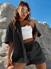 Fashion Suit Solid Color Dropped Shoulder Shirt And Shorts Solid Color Short Sleeve Suit_ecoleips.com