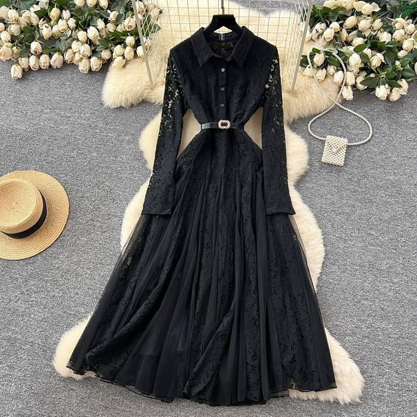 Elegant Lace & Mesh Long Dress – High-Quality Embroidered A-Line Dress For Women_ecoleips.com