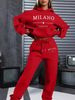Women's Autumn And Winter Fashion Casual MILANO ITALIA Letter Print Thick Suede Warm Hooded Sweatshirt+sports Pants Set-814_ecoleips.com