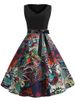 Women Vintage Dresses Floral Print Party Black Elegant Female Retro Tank Sleeveless Sexy Plus Size Sundress_ecoleips.com