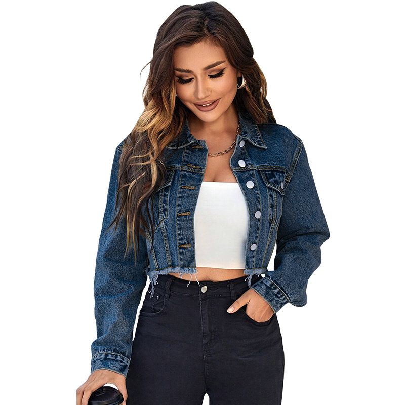Women's Fringe Denim Jacket, Oversized Lapel Long Sleeve Coat, Bohemian Tassel Shacket For Casual Elegant Style_ecoleips.com
