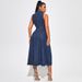 K Women's Open Cut Sleeveless Waist Cinched New Denim Dress_ecoleips.com