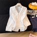 Women's Clothing Women's V Neck Tie Up Lace Embroidered Jacquard Shirt Long Sleeve Stylish Casual Top Early Spring Design_ecoleips.com