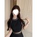 Korean Version Little Elegant Halter Neck Off-Shoulder Heavy Embellished Top + High Waist Versatile Skirt_ecoleips.com