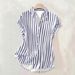 Women's Summer Striped Shirt Short Sleeve Elegant Loose Fitting Versatile Fashionable Top_ecoleips.com