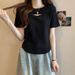 White Cotton Short-Sleeved T-Shirt With Straight Shoulders, Designed In A Trendy, Internet-Famous Style Featuring Cutout_ecoleips.com