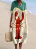 Plus-Size Women's Short-Sleeve Shirt Dress With Ocean Elements, Vacation Style Dress_ecoleips.com
