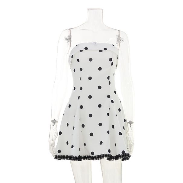 Fashion Women's Strapless High Waisted Slimming Polka Dot Print Dress A-Line Mini Skirt French Heiress Style Hot Selling R Clothing_ecoleips.com