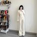 Korean-style White Casual Sports Yoga Outfit For Women, Stand-up Collar Jacket And Flared Pants, 2026 Early Autumn_ecoleips.com